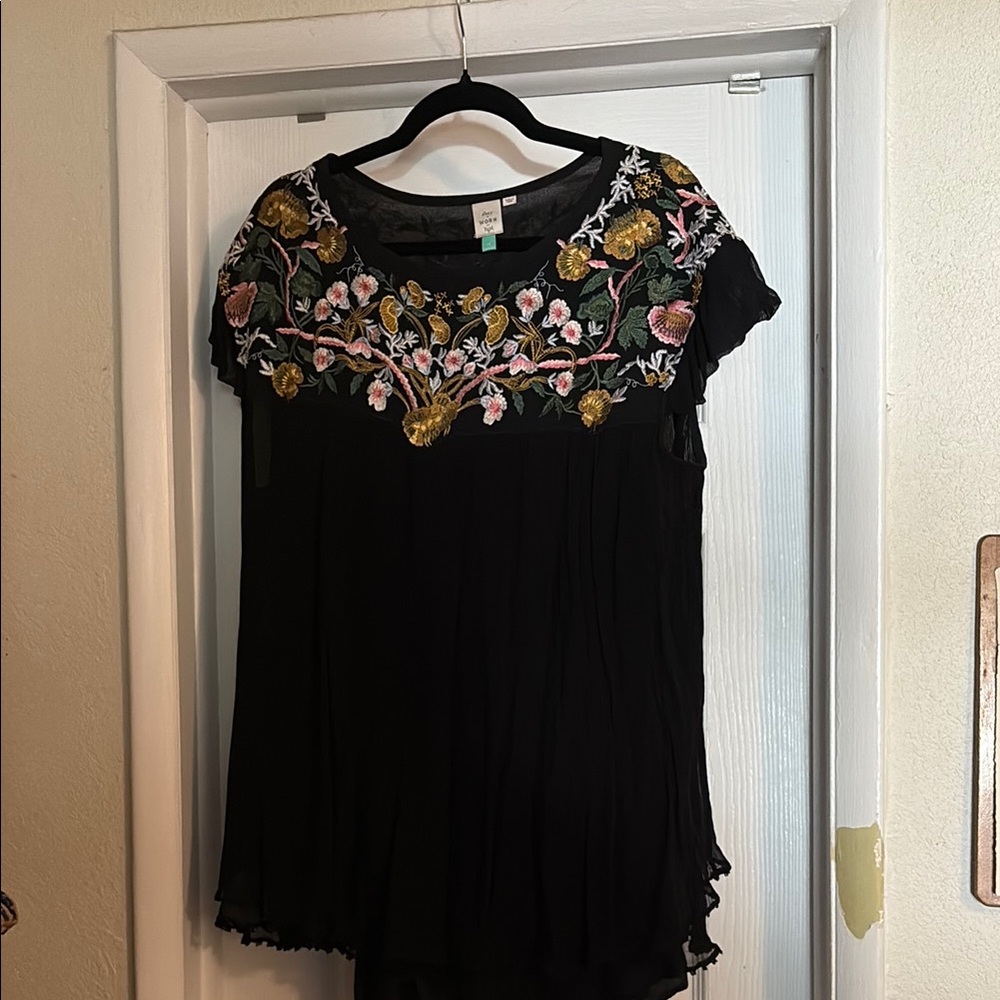 Flowy Embroidered Black Top-1X